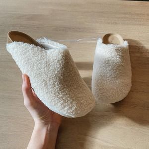 Cream Sherpa Slip On Mule Clog Shoes